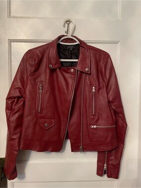 Love Tree Red Faux Leather Moto Jacket with Silver Hardware